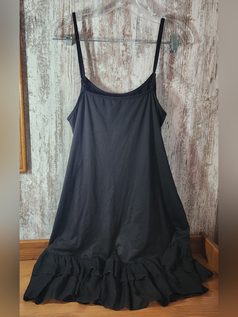 Solis Black Slip Dress Ruffled Hem Adjustable Straps Size M/L - Picture 7 of 9